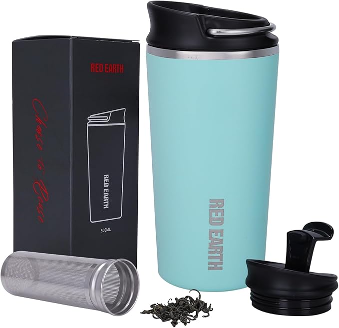 GiNT 17oz Travel Tea Mug with Infuser and Two Lid. Vacuum Insulated 316 Stainless Steel Travel Coffee Mug. Dishwasher Safe Tea Cup with Tea Strainer for Hot and Cold Brew Coffee or Tea(Green)