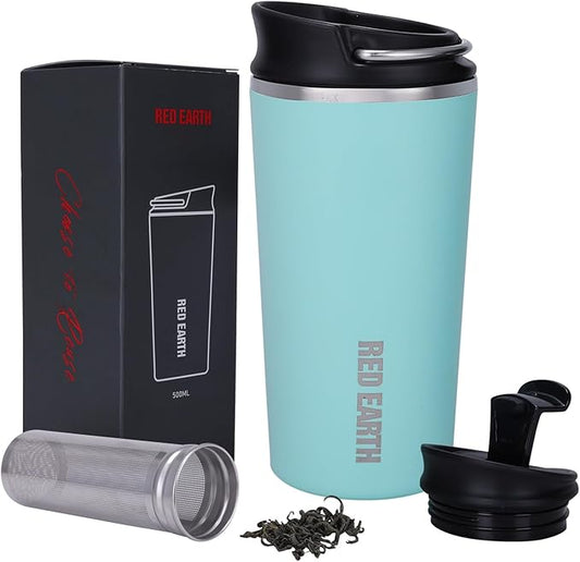GiNT 17oz Travel Tea Mug with Infuser and Two Lid. Vacuum Insulated 316 Stainless Steel Travel Coffee Mug. Dishwasher Safe Tea Cup with Tea Strainer for Hot and Cold Brew Coffee or Tea(Green)