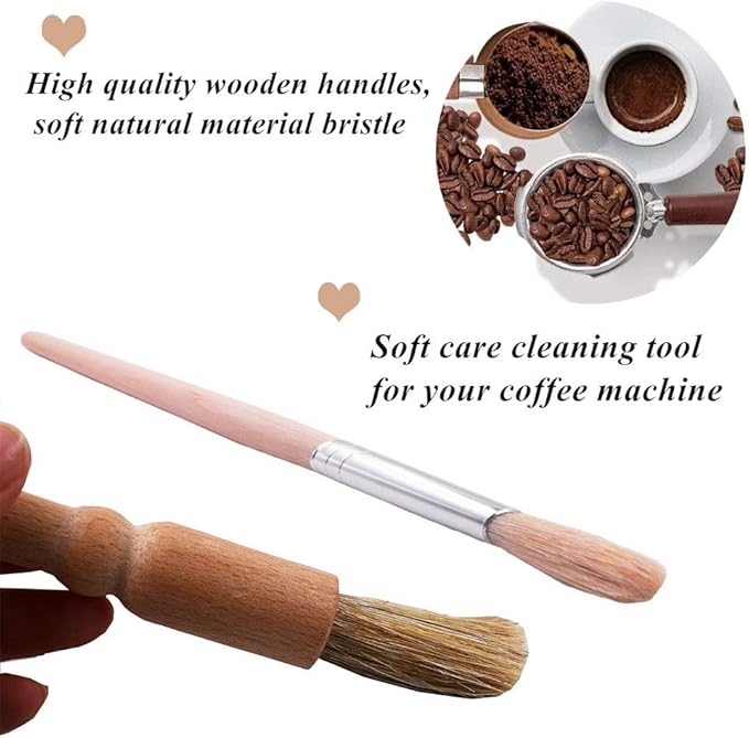 DXary 8 Pieces Coffee Brush Set Professional Espresso Brush Kit Include Wooden Coffee Grinder Machine Cleaning Brush and Nylon Espresso Brush for Coffee Machine Group Head (8)