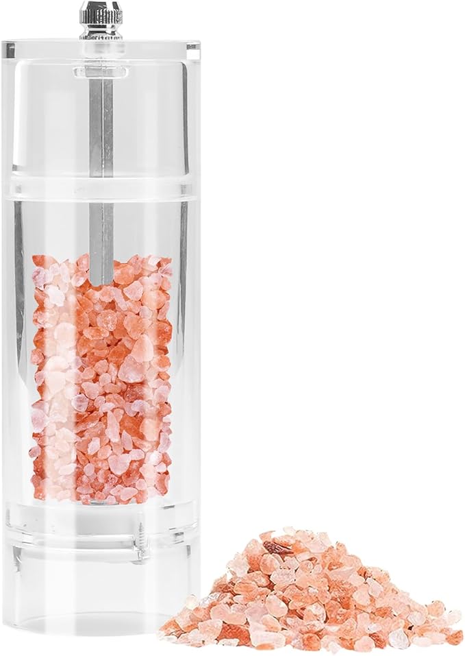 Acrylic Pepper Grinder Mill, Salt and Pepper Shaker Salt Grinder Pepper Mill, Refillable with Adjustable Coarseness Ceramic Rotor (6-inch)
