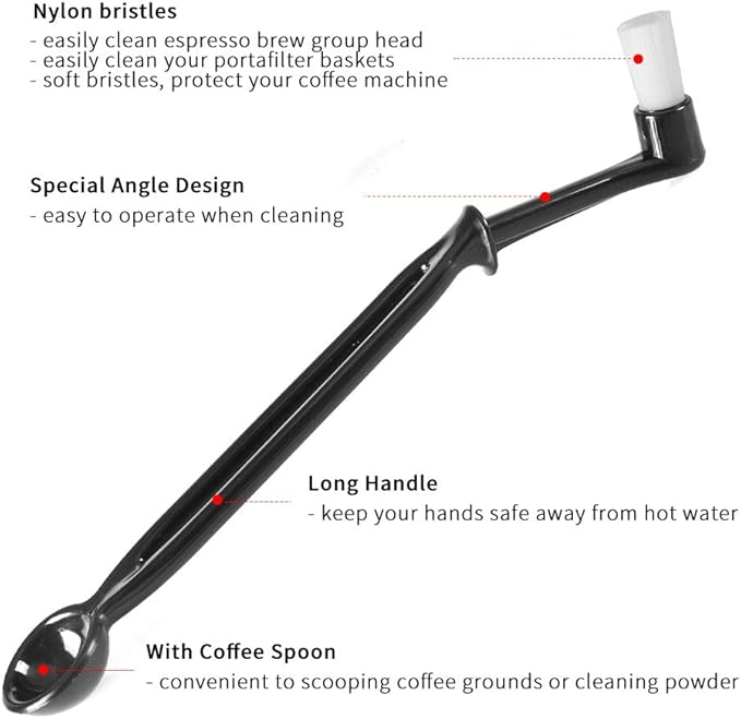 Espresso Machine Cleaning Brush Set - CAFEMASY 5 Pieces Coffee Cleaning Brush Natural Bristles Wooden Brush for Coffee Grinder and Nylon Brush for Espresso Machine Cleaning