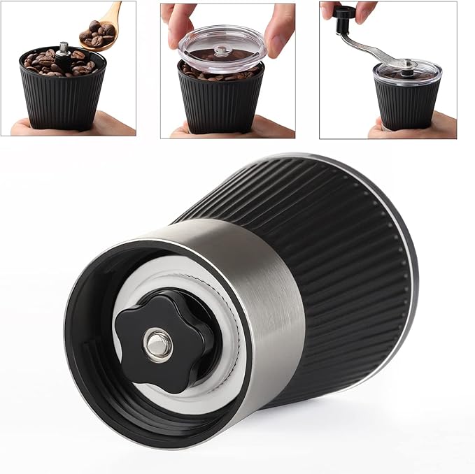 Manual Coffee Grinder, Hand Grinder Coffee Mill with Adjustable Conical Ceramic Burr for Aeropress, Espresso, Filter, French Press, Coffee Beans Grinder - Capacity 160ml (Black)
