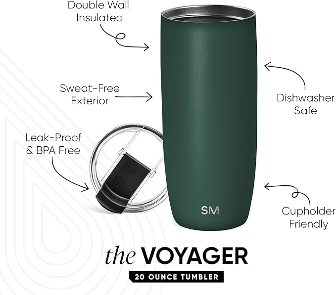 Simple Modern Travel Coffee Mug Tumbler with Flip Lid | Reusable Insulated Stainless Steel Cold Brew Iced Coffee Cup Thermos | Gifts for Women Men Him Her | Voyager Collection | 20oz | Forest