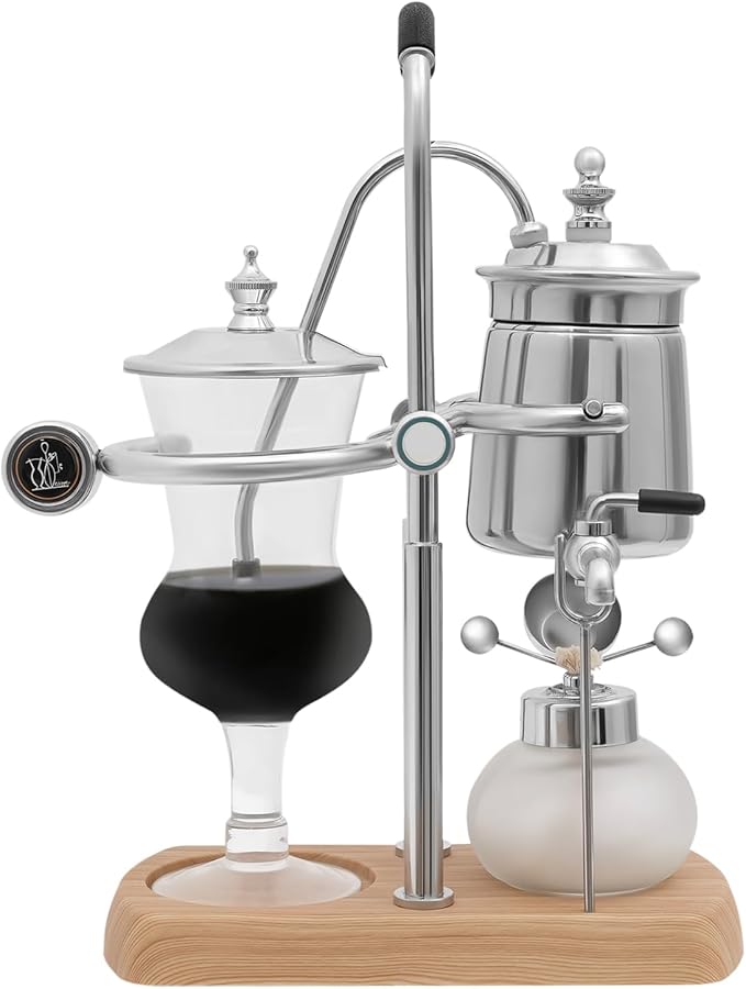 Siphon Coffee Maker, Manual Extract Coffee & Brew Tea Tool, Belgian/Belgium Coffee Brewer w/ Alcohol Burner, Commercial/Domestic Balance Vacuum Coffee Pot w/ Rotating Faucet, 9.25*4.72*14.96in Silver