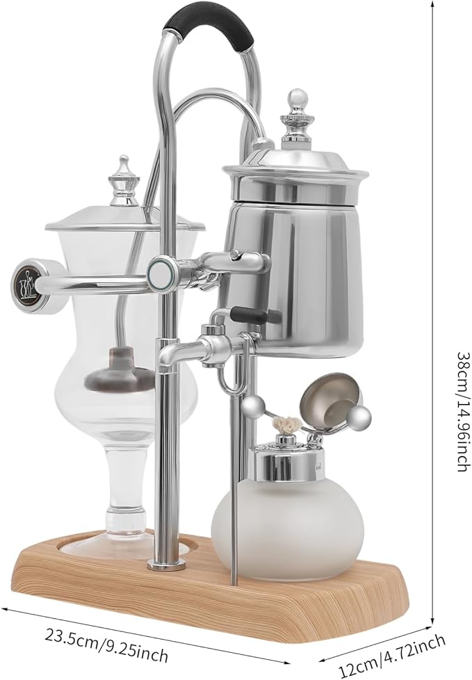 Siphon Coffee Maker, Manual Extract Coffee & Brew Tea Tool, Belgian/Belgium Coffee Brewer w/ Alcohol Burner, Commercial/Domestic Balance Vacuum Coffee Pot w/ Rotating Faucet, 9.25*4.72*14.96in Silver