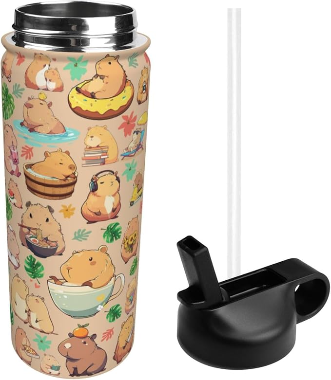 Capybara Gifts Tumbler Water Bottle Capibara Stainless Steel Vacuum Insulated Bottle 18 Oz