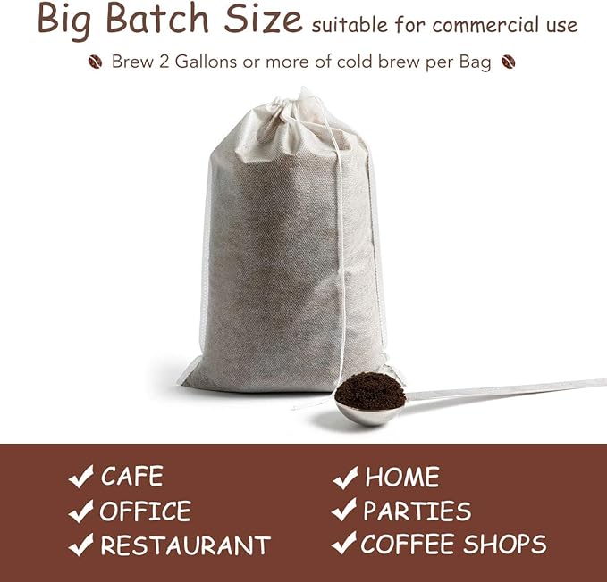 Disposable Cold Brew Coffee Filters - 50 Count Single Use Filter Sock Packs Fine Mesh Brewing Bags for Concentrate, Iced Coffee Maker, French/Cold Press Kit, Tea in Mason Jar, 8 x 12 Inches