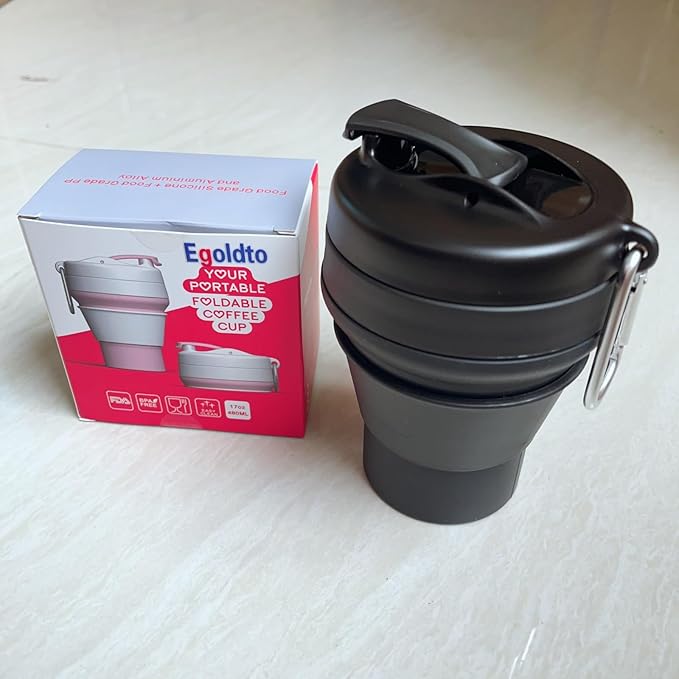 Collapsible Coffee Cup, 16 OZ 480ml Silicone Travel Folding Cup, Leak Proof BPA Free Portable Cup, Travel mug with Lids for Camping hiking (16OZ)