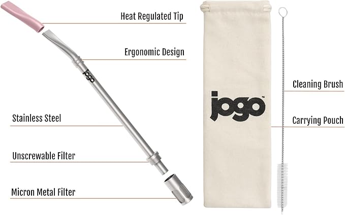 JoGo - The Original Coffee and Tea Brewing Straw - Portable Coffee Maker - Stainless Steel Single Serve Strainer - Filter Function for Hot & Cold Brew - Yerba Mate Straw for Loose Leaf Teas & Coffee