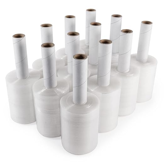 IDL Packaging 5" Stretch Wrap Mini Roll, 700 feet, 120 Gauge (Pack of 12) with an Extended Cardboard Handle – Industrial Grade Clear Plastic Wrap – Improved Protection for Packing, Moving, and Office