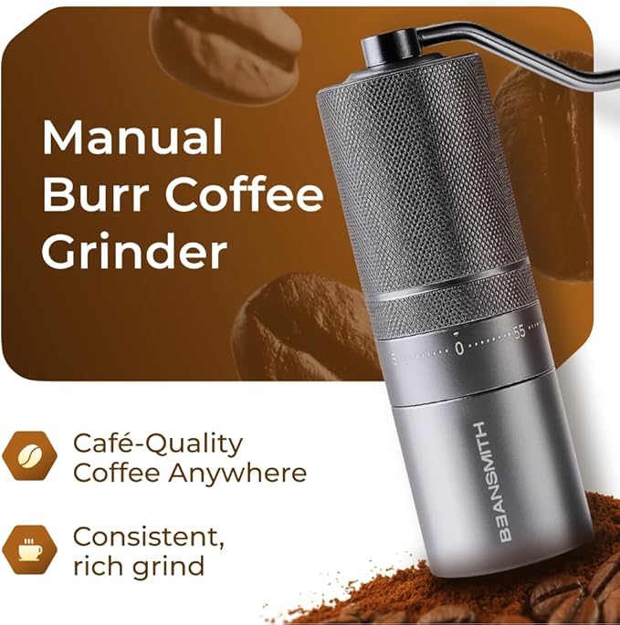 M1 Manual Coffee Grinder – 7 Star Stainless Steel Conical Burr, 60 Clicks External Adjustment, 30g Capacity : Portable Burr Grinder for Espresso, French Press, Turkish, Cold Brew