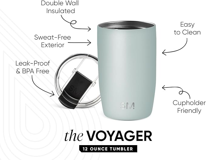 Simple Modern Travel Coffee Mug Tumbler with Flip Lid | Reusable Insulated Stainless Steel Cold Brew Iced Coffee Cup Thermos | Gifts for Women Men Him Her | Voyager Collection | 12oz | Sea Glass Sage