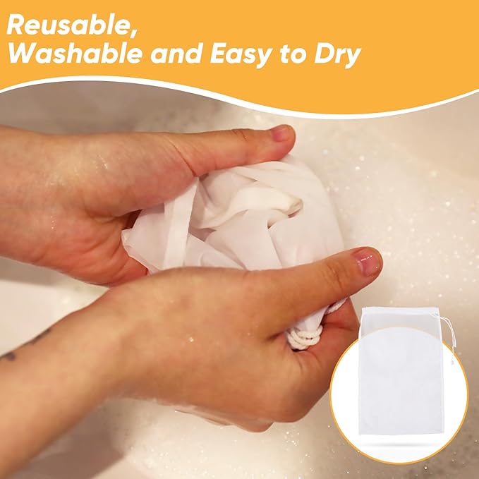 6 Pack Nut Milk Bag Reusable Nylon Cheese Cloth Bag for Straining Washable Fine Mesh Nut Bags Strainer 12×8 In for Straining Fruit Juice Coffee Tea Yogurt Cheese Tofu Cold Brew Filter Bags