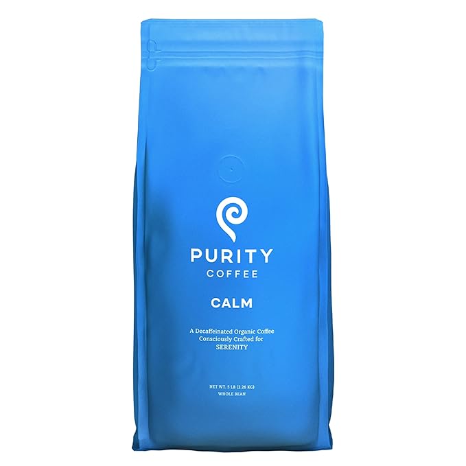 Purity Coffee CALM Decaf Medium Roast Whole Beans - USDA Certified Organic Specialty Grade Arabica Swiss Water Processed Decaffeinated - Third Party Tested for Mold, Mycotoxins, Pesticides - 5 lb Bag