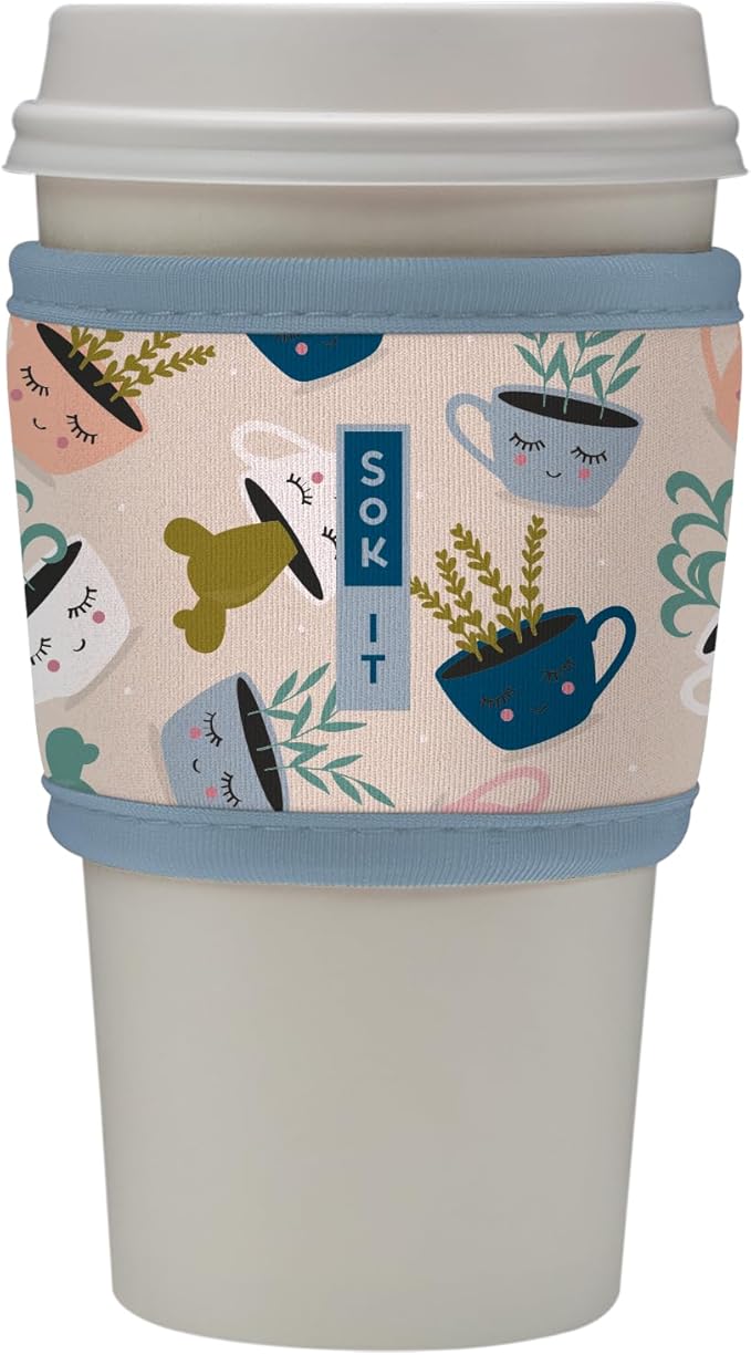 Sok It HotSok Coffee & Tea Reusable Insulated Neoprene Cup Sleeve (Botanical Teacups)