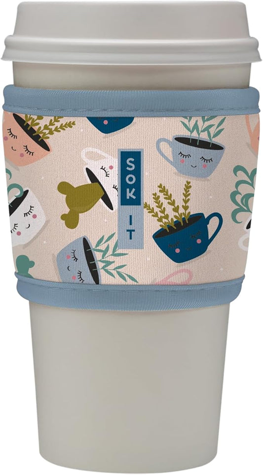 Sok It HotSok Coffee & Tea Reusable Insulated Neoprene Cup Sleeve (Botanical Teacups)