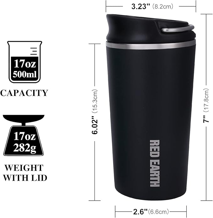 GiNT 17oz Travel Mug with Infuser and Two Lids. Vacuum Insulated 316 Stainless Steel Coffee Mug. Dishwasher Safe Mug with Tea Strainer for Hot and Cold Brew Coffee or Tea(Black)