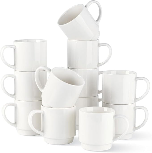 GBHOME 11OZ Stackable Coffee Mugs, Ceramic Coffee Mugs Set of 12 for Man,Woman,Dad,Mom, Porcelain Coffee Mugs for Latte/Cappuccino/Cocoa. Dishwasher&Microwave Safe, Off White