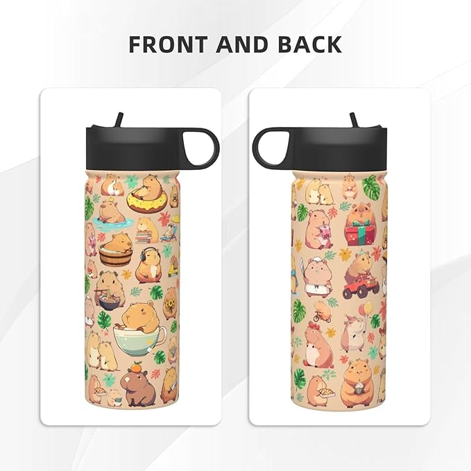 Capybara Gifts Tumbler Water Bottle Capibara Stainless Steel Vacuum Insulated Bottle 18 Oz
