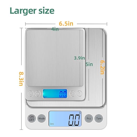 Upgraded Larger Size Digital Food Scale Weight Grams and OZ, 5kg/0.1g Kitchen Scale for Cooking Baking, High Precision Electronic Scale with LCD Display