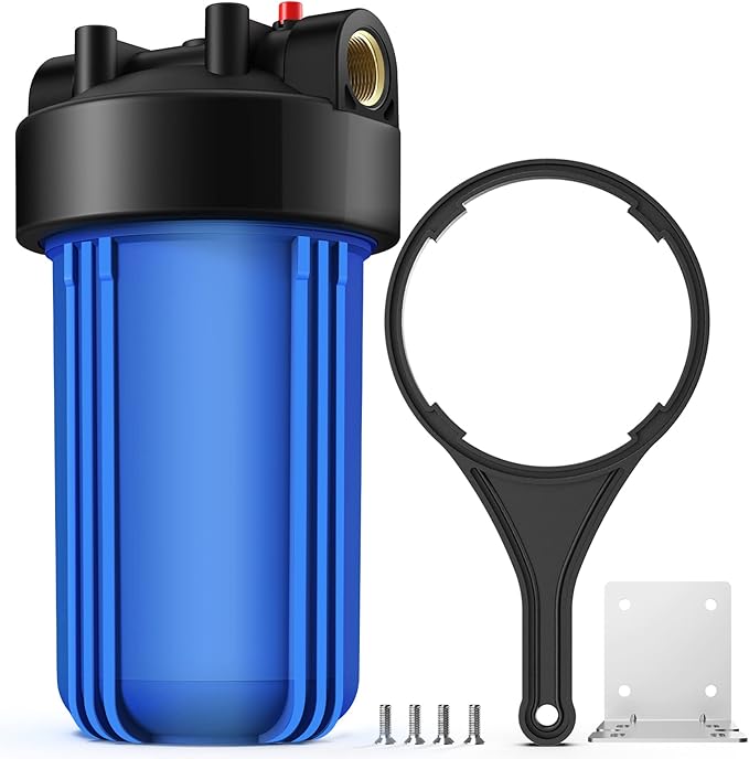 SimPure Whole House Water Filter Housing (DB10P), 10" x 4.5" Sediment Carbon Filter Universal Housing, Pre-Filtration System for Well and City Water, 1" NPT Port, Pressure Release