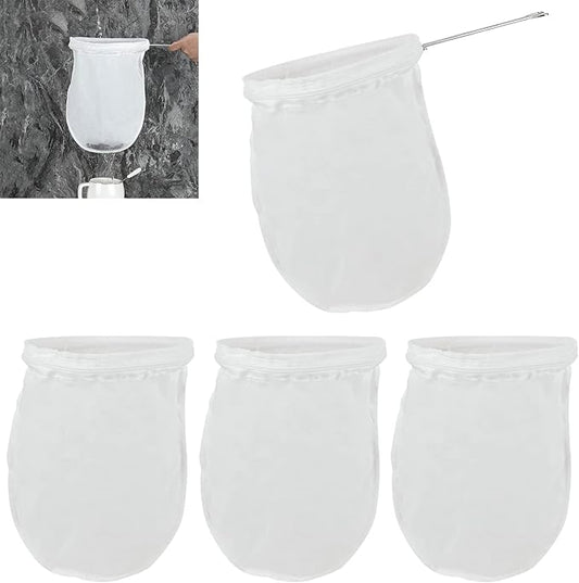 4 Pack Ultra Fine Mesh Coffee Strainer Bag with 1 Frame Handle, 200 Mesh Food Grade Nut Milk Bag, Reusable Kitchen Strainer Fine Mesh for Soy Milk, Juice, Tea Leaf Filter, Honey, Wine (Medium)