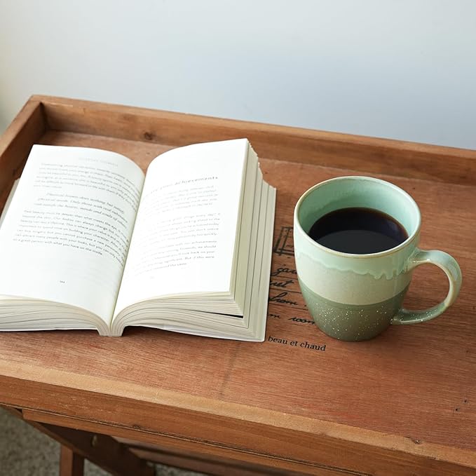 Bosmarlin Ceramic Coffee Mug Set of 4, 17 Oz, Green Coffee Cups with Big Handle, Microwave Safe, Unique Reactive Glaze