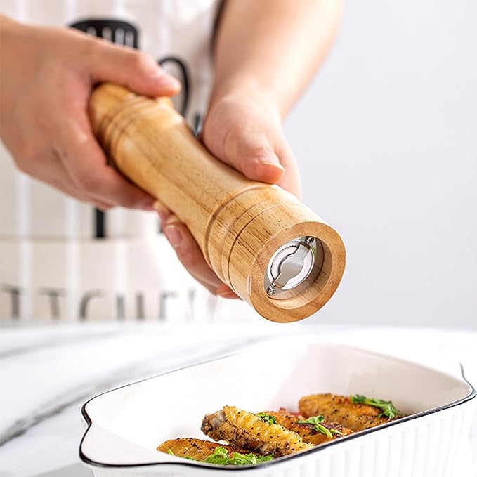 Salt and Pepper Grinder,Wooden Pepper Mill Set Salt Pepper Grinder Kit Manual Mills Solid with Strong Adjustable Ceramic Grinders 2 Piece 8 Inches