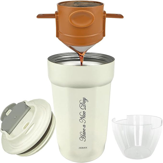 ZK&HX LIFE Pour Over Coffee Maker,Travel Coffee Mug,Insulated Coffee Mug,Camping Coffee Makers,Tea Infuser Mug for Loose Leaf Tea,Travel & On the GO