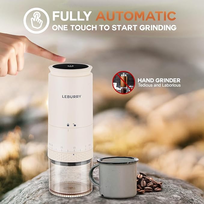 Burr Coffee Grinder - Portable Espresso Grinder with Stainless Steel Conical Mill for Travel, Camping - Cordless/Rechargeable Electric Coffee Bean Grinders with 38 Adjustable Grind Settings