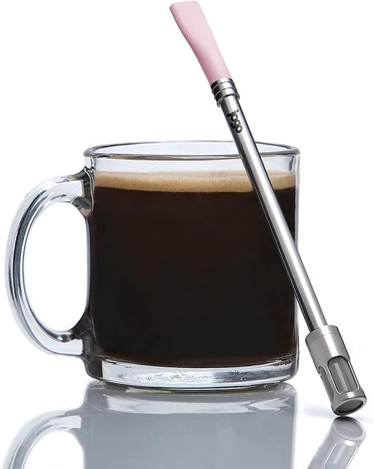 JoGo - The Original Coffee and Tea Brewing Straw - Portable Coffee Maker - Stainless Steel Single Serve Strainer - Filter Function for Hot & Cold Brew - Yerba Mate Straw for Loose Leaf Teas & Coffee