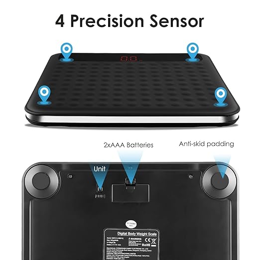 Uten Digital Body Weight Bathroom Scale, High Precision Measurements Scales with Step-On Technology, Large Non Slip Silicone Platform and LCD Digital Display, 400lbs/180kg Capacity