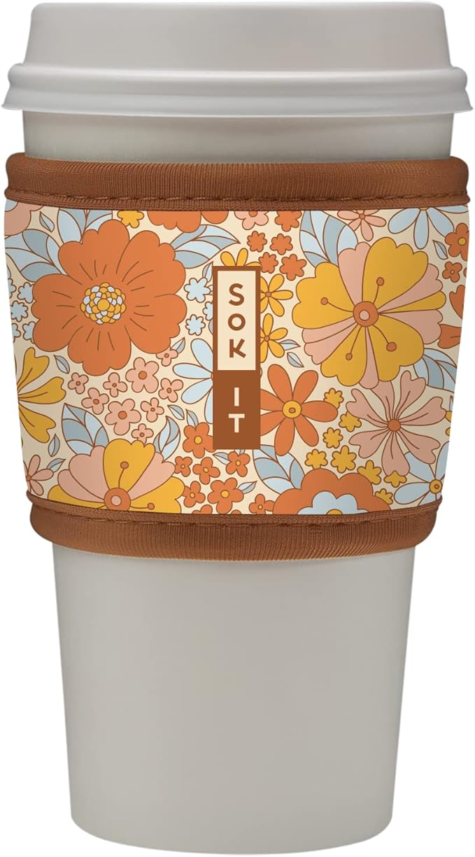 Sok It HotSok Coffee & Tea Reusable Insulated Neoprene Cup Sleeve (Flower Power)