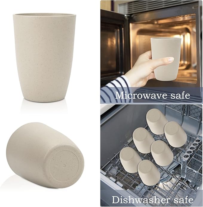 Wrova Wheat Straw Cups 6 PCS Good Alternative to Plastic Reusable Cups 20 oz Unbreakable Drinking Cup Reusable Dishwasher Safe Water Plastic Glasses Beige