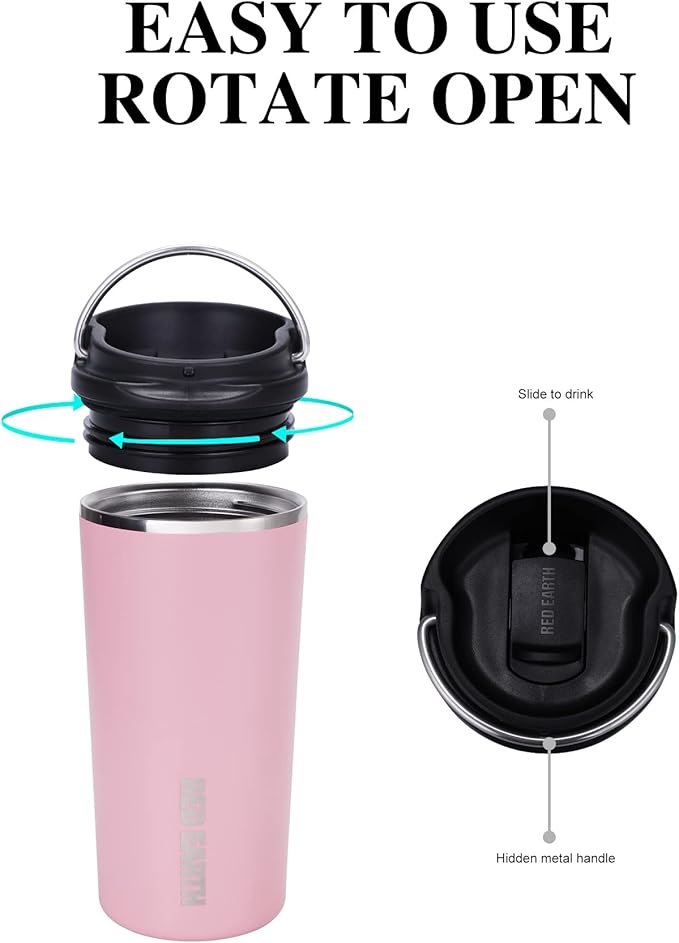 GiNT 17oz Travel Tea Mug with Infuser and Two Lid. Vacuum Insulated 316 Stainless Steel Travel Coffee Mug. Dishwasher Safe Tea Cup with Tea Strainer for Hot and Cold Brew Coffee or Tea(Pink)