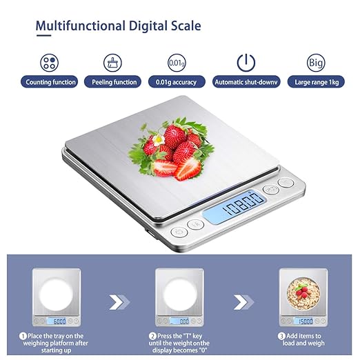 Upgraded Large Range Small Kitchen Scale, USB Charging Mini Food Electronic Scale, High Accuracy Cooking Scale, Pocket Scale with LCD Display, 1kg/0.01
