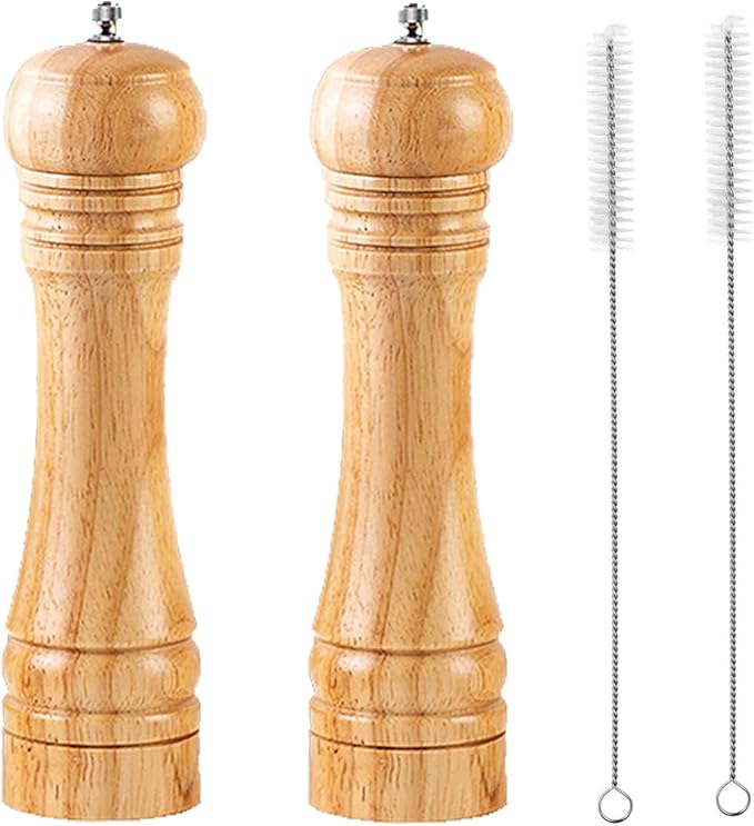 Salt and Pepper Grinder,Wooden Pepper Mill Set Salt Pepper Grinder Kit Manual Mills Solid with Strong Adjustable Ceramic Grinders 2 Piece 8 Inches