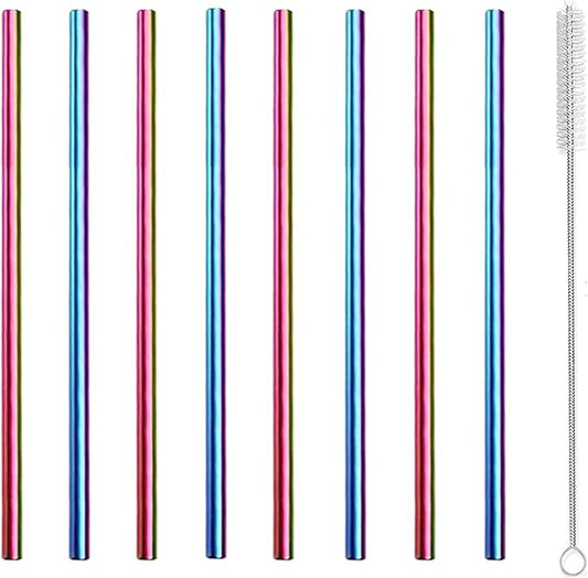 Stainless Steel Straws Short Small Mini Metal Kids 6 Inch Drinking Straw Reusable for Cocktails Coffee Mugs Goblets Bar Party Home Office Restaurant with Cleanning Brush, Colorful 8Pcs