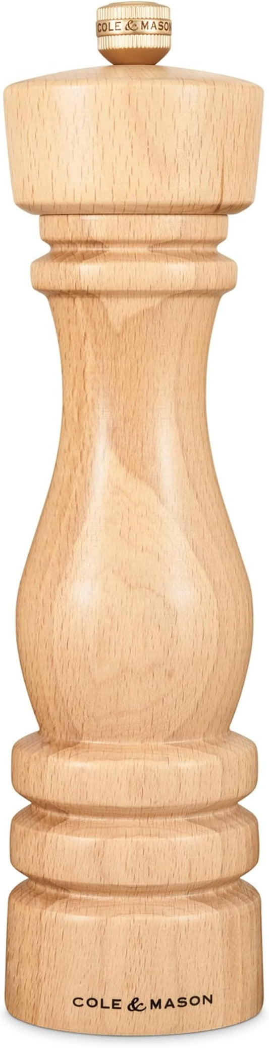 Cole & Mason London Refillable Spice Mill - Kitchen & Home Accessory - Table Salt Grinder - Salt Mill with Ceramic Mechanism - 8", Natural Beech