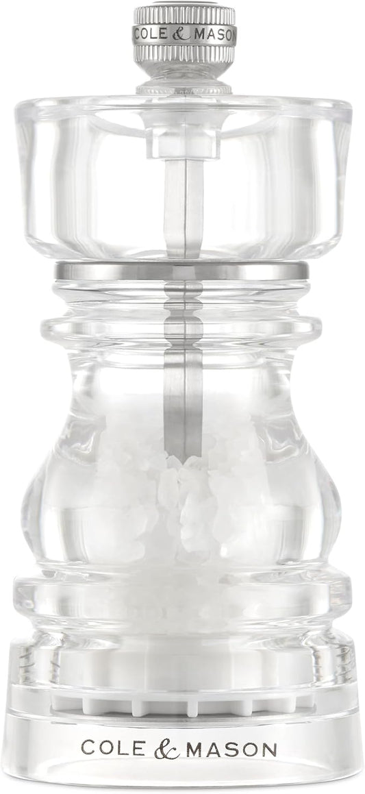 Cole & Mason London Refillable Spice Mill - Kitchen & Home Accessory - Salt and Pepper Grinder Set with Ceramic and Carbon Steel Mechanism - 5", Acrylic