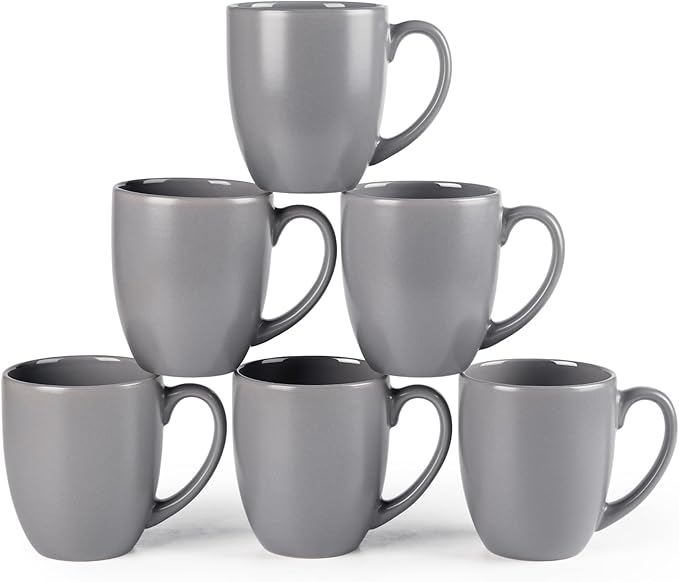GBHOME 12oz Coffee Mugs Set of 6, Large Ceramic Coffee Mugs for Man, Woman, Dad, Mom, Modern Coffee Mugs Set with handle for Tea/Latte/Cappuccino/Milk/Cocoa. Dishwasher&Microwave Safe,Matte Grey
