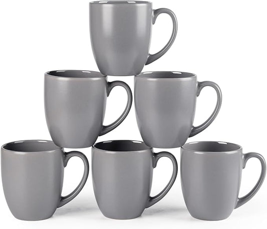 GBHOME 12oz Coffee Mugs Set of 6, Large Ceramic Coffee Mugs for Man, Woman, Dad, Mom, Modern Coffee Mugs Set with handle for Tea/Latte/Cappuccino/Milk/Cocoa. Dishwasher&Microwave Safe,Matte Grey