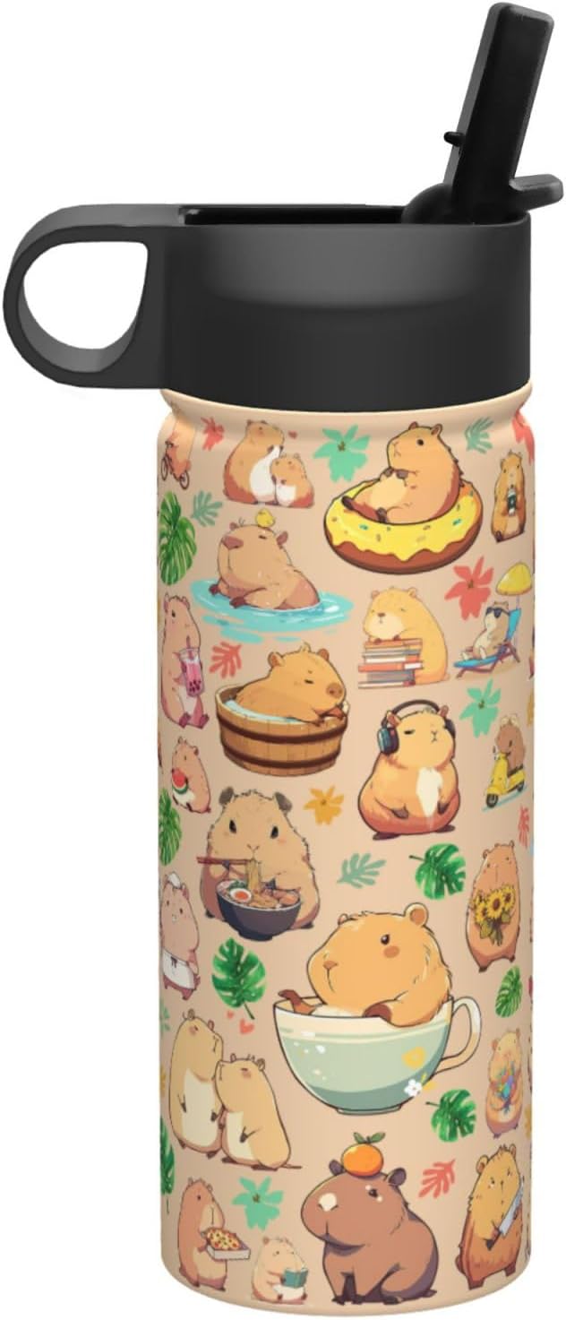 Capybara Gifts Tumbler Water Bottle Capibara Stainless Steel Vacuum Insulated Bottle 18 Oz