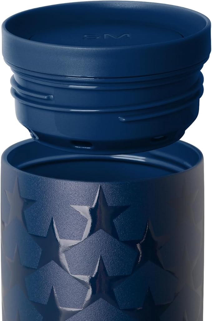 Simple Modern 4th of July Signature Voyager | 16oz Travel Coffee Mug Tumbler with 360° Lid | Gifts for Women Men | Ceramic-Lined Insulated Stainless Steel Cold Brew Iced Coffee Cup | Stars Navy