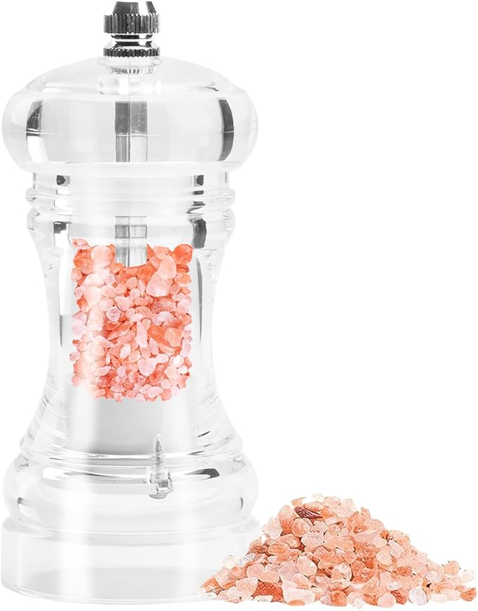 SHIKORI Clear Acrylic Pepper Grinder Mill, Salt and Pepper Shaker Salt Grinder Pepper Mill Shakers Refillable with Adjustable Coarseness Ceramic Rotor-Tall 4.5in