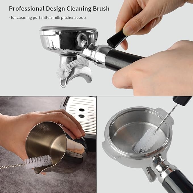 Espresso Machine Cleaning Brush Set - CAFEMASY 5 Pieces Coffee Cleaning Brush Natural Bristles Wooden Brush for Coffee Grinder and Nylon Brush for Espresso Machine Cleaning