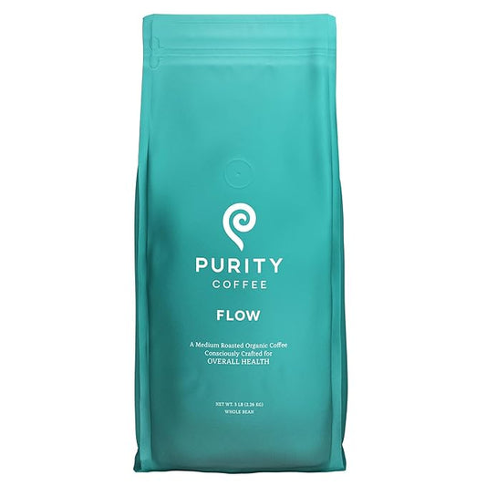 Purity Coffee FLOW Medium Roast Organic Coffee - USDA Certified Organic Specialty Grade Arabica Whole Bean Coffee - Third Party Tested for Mold, Mycotoxins and Pesticides - 5 lb Bag