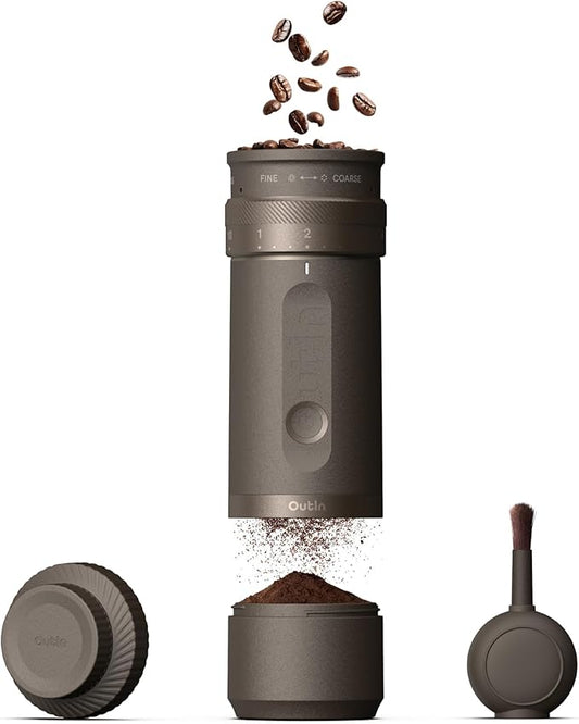 OutIn Fino Portable Electric Coffee Grinder,Adjustable Coffee Bean Grinder with 28 Precise Grind Setting,One-Button Burr Coffee Grinder with Fast‑Charge Battery, Auto‑Stop & Clog‑Protection