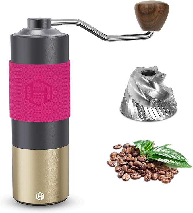 Manual Coffee Grinder - HEIHOX Hand with Adjustable Conical Stainless Steel Burr Mill, Capacity 30g Portable Mill Faster Grinding Efficiency Espresso to Coarse for Office, Home, Camping