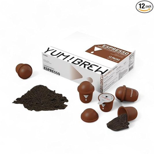Yum!Brew Instant Espresso Coffee – Freeze-Dried Arabica from Yunnan | 12 Single Servings | Bold & Smooth | Hot or Cold Brew | No Sugar | Low Calorie | Travel-Friendly Mini Pods